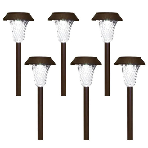 Bronze Solar Path Light Set Of 6 With Glass Lens And Metal Ground Stakes Plus Super Bright LED For Garden Lawn Patio Yard Walkways