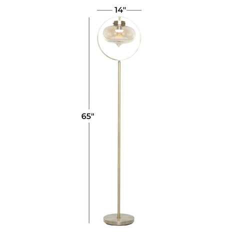 Gold Metal Floor Lamp With Hanging Glass Shade For Living Room, Tall 65 Inch Standing Lamp, sleek modern design