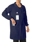 Men's Navy Blue Lab Coat With Quick Release Snap Closure Four Pockets Elastic Cuffs Long Sleeve Pro Grade Medical Lab Coat For Scientists Students And Researchers