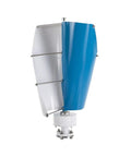 Portable Vertical Axis Wind Turbine Generator 12V 24V with blue and white aerodynamic blades, 100W Max Power IP67, side view.