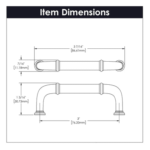 Dimensions of 10 Pack Solid Core Cabinet Pulls Matte Black Cottage Collection 3 Inch Center To Center Hardware