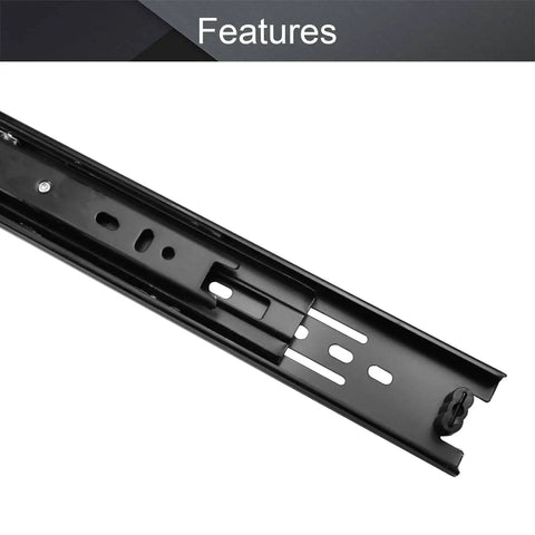 Close-up of 14 Inch Full Extension Drawer Slides With Ball Bearing, 40mm Wide Cold Rolled Steel in Black Finish