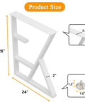 Heavy Duty Table Legs 28 Inch Set Wrought Iron Square Tube Supports Ultra Stable Up To 1200 Lbs DIY 2 Tier Modern Coffee Table Legs Bench And Furniture Legs For Dining Kitchen DIY Projects in white, 28 inch height, showing dimensions and foot detail.