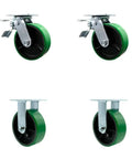 Heavy Duty Polyurethane On Cast Iron Swivel Top Plate Casters Set Of 4 With 6 Inch Green Wheels Includes Two Swivel Casters With Total Lock Brakes And Two Rigid For A 4800 Lbs Total Capacity
