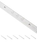 Low Profile Under Cabinet Power Strip With Three Tamper Resistant Outlets And Dual Usb A Usb C Ports Hardwired Extension Cord White Six Pack - top view showing outlets and USB ports.