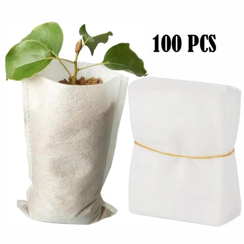 Biodegradable Nonwoven Seedling Grow Bags For Vegetables Fruits Flowers And Saplings 3.15 By 3.94 Inch Durable Nursery Bags, 100 Pack
