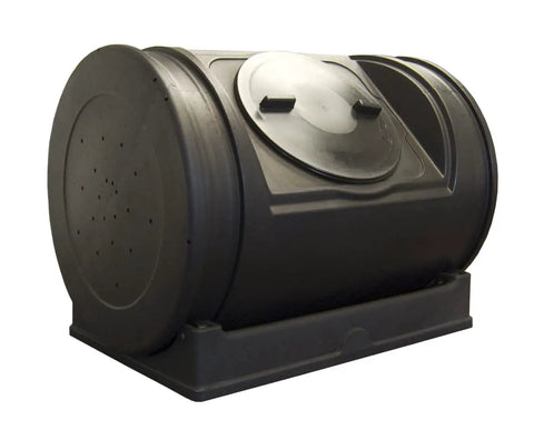 Compost Wizard Jr 7 Cu Ft Outdoor Garden Compost Bin With Wheels And Handles BPA Free Polyethylene 12 Inch Twist Off Lid Dual Tumbler Design For Easy Turning Critter Proof Black