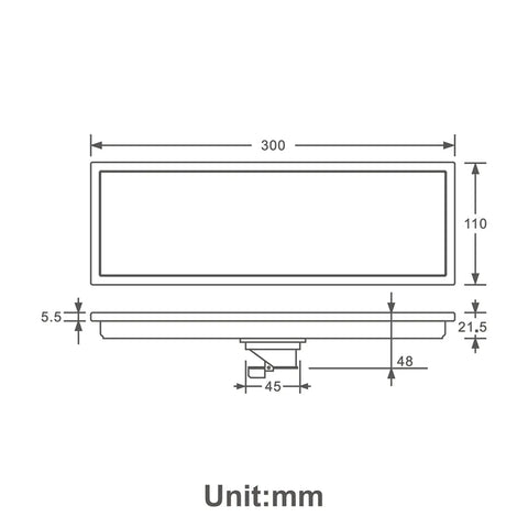 Heavy Duty Stainless Steel Linear Floor Drain With Brushed Gold Finish Anti Odor Tile Insert For Bathroom Shower dimensions diagram