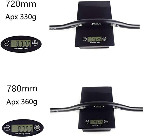 Beefy Ultralight 31.8mm Aluminum Alloy Mountain Bike Handlebar Riser Bar Matte Black Finish 720mm and 780mm on scale