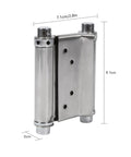 Heavy Duty 3 Inch Double Action Spring Hinge Stainless Steel Saloon Door Hinge With Adjustable Tension, close-up view with dimensions