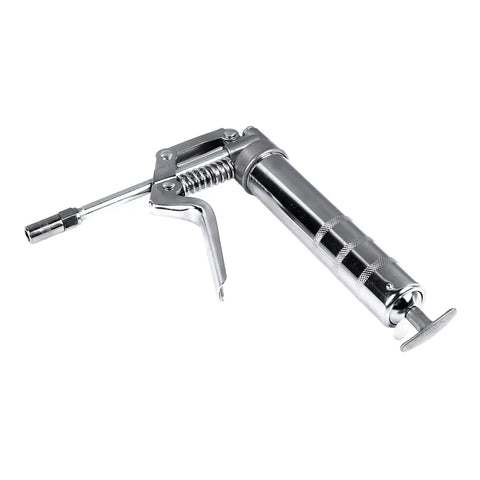 Handheld 120cc Grease Gun For Industrial Equipment Maintenance And Manual Lubrication, chrome plated metal, side view