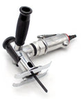 Knockout Pneumatic Jigsaw For Woodworking And Furniture Fab, Portable Air Reciprocating Saw With Swappable Handle, Heavy Duty motor with visible blade.