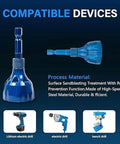 Pro Grade Deburring External Chamfer Tool with Tungsten Carbide Blade, blue, showing compatible drill devices