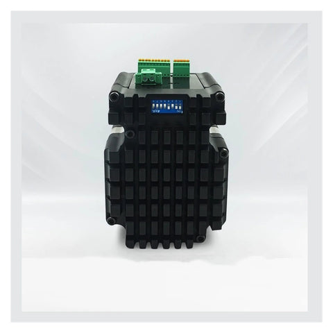 Black Integrated Stepper Servo Motor Drive With 1000 Line Encoder For CNC Machine Kits, front view showing grid design and connectors.