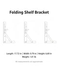 Diagram showing dimensions of Folding Shelf Bracket Stainless Steel Wall Mount For Drop Leaf Tables and Workbenches Space Saver