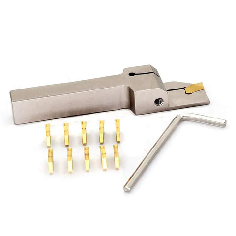 Heavy Duty Nickel Plated Right Hand Indexable Lathe Parting Grooving Holder With GTN 2 QC1402 Carbide Inserts And 10 Pieces Cut Off Tool