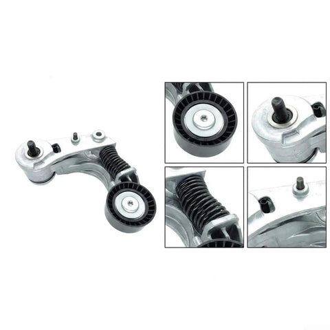 Automatic Drive Belt Tensioner Assembly Replaces 252802M000, showing details of the idler pulley and tension spring.