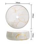 Bathroom Sink Bathroom Vessel Sink Round Art Basin Home Ceramic Wash Basin with gold marble design, 390mm diameter.