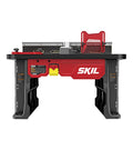 Front view of Benchtop Portable Router Table With Above Table Lift And Dual Sided Bit Storage Fits RT1323 00 And RT1322 00 Routers Not Included