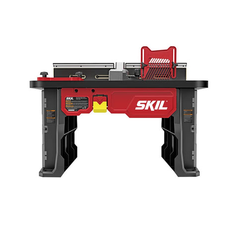 Front view of Benchtop Portable Router Table With Above Table Lift And Dual Sided Bit Storage Fits RT1323 00 And RT1322 00 Routers Not Included