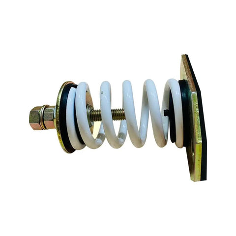 Heavy Duty Spring Mount Isolators For Workshop Gear, One Inch Deflection With 352 Lbs Capacity Each, Pack Of Four White Vibration Dampening Pads showing one isolated spring mount.