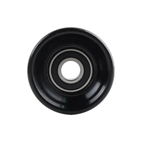 Beefed Up Transmission And Engine Mount Bracket Kit For Driver Side Alternator And Power Steering Pump Bolt On Replacement Fits Truck And SUV 1999 2014 LS Series Engines Suitable For Many LS Vehicles. Black metal pulley wheel, front view