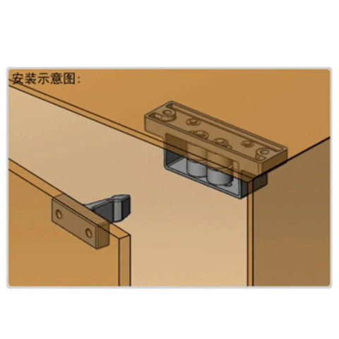 Diagram of Black Touch Type Lock Double Roller Catch for cabinet doors installation.