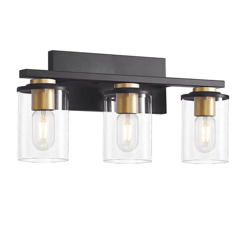3-Light Black And Gold Bathroom Vanity Lights With Glass Cylinder Sconces For Wall Mounted Bathroom Lighting, Sleek Modern Vanity Fixtures For A Bright And Hot Update, Upward Or Downward Mount