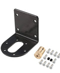 37mm DC motor bracket kit with hex coupler and screws for robotics and DIY projects, featuring a sturdy black metal design and mounting holes.