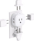 Major Flex Multi Plug Outlet Extender With Five Power Ports And Sleek White Housing For Cruises Dorms And Home Offices Low Key Essential Travel Adapter No Surge Protection Included For Everyday Carry plugged into a wall.