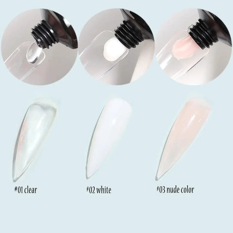Poly Extension Gel Nail Kit With Slip Solution And Dual Builder Forms For A Home Mani, Includes Three 15ml Gels In Clear White Pink