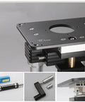 Rock Solid Heavy Duty Router Lift With Aluminum Table Insert Plate For Woodworking Shops 107 mm, close-up of the aluminum base and mounting features.