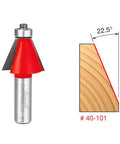 1-1/4 Inch Chamfer Router Bit With 1/2 Inch Shank, Carbide Two-Cutter, 22.5 Degree Chamfer showing blade and cutting edge diagram