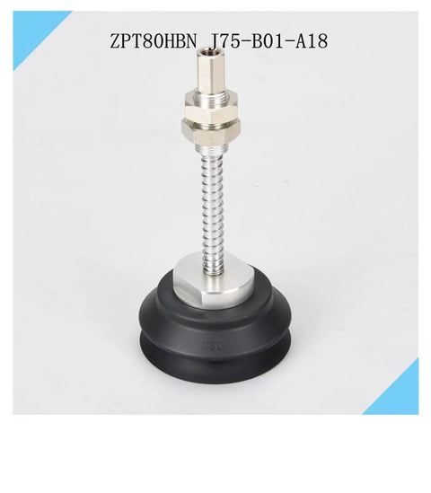 Industrial Vacuum Chuck Pneumatic Suction Cup For Heavy Lifting Industrial Manipulator System ZPT100 125HBNJ shown from side with metallic screw.