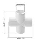 4 Way 1/2 Inch Cross PVC Fitting 10 Pack Connector Furniture Grade For DIY Projects, White Glossy, with Dimensions
