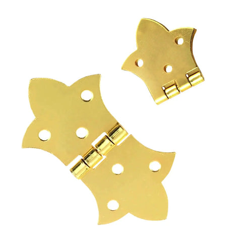 Set Of Six Mini Butterfly Cabinet Hinges In Classic Antique Gold With Included Mounting Screws For Wood Boxes Jewelry Crafts And Furniture Diy No Sweat Install And Built Tough, showing two sizes.