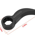 1/2 and 3/8 Inch Drive Pry Bar Wrench Adapter Head With Extension Bar, black, showing measurements, top view.
