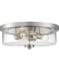 Sommerset 3 Light Flush Mount Fixture With Clear Glass Shade In Brushed Nickel Finish Modern Ceiling Lighting For Damp Locations