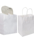 Medium White Kraft Paper Bags With Handles 8x4.75x10 Inches Bulk Pack Of 100 For Birthday Party Favors And Wedding Goody Bags