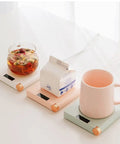 Ultra Smooth Electric Coffee Mug Warmer Usb Powered Cup Heater With Five Level Temp Control Auto Shut Off Compact Base with drinks.