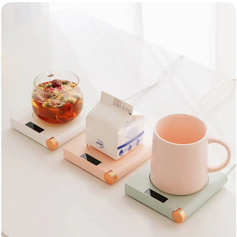 Ultra Smooth Electric Coffee Mug Warmer Usb Powered Cup Heater With Five Level Temp Control Auto Shut Off Compact Base with drinks.