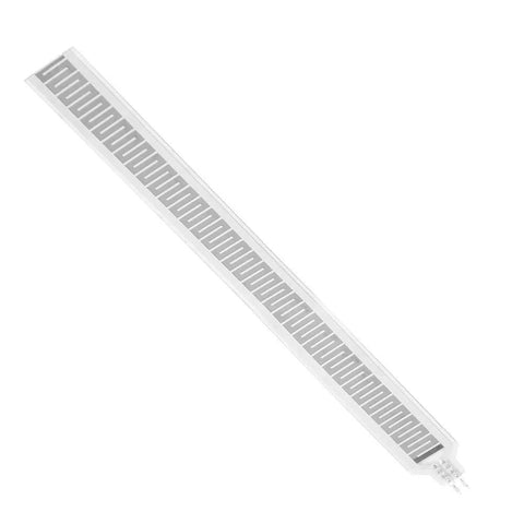 SF15-150 pressure sensor strip, thin-film FSR, 150×15mm, white flex with interdigitated electrodes and 2-pin connector
