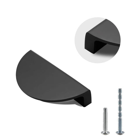 Close-up of Four Pack Half Moon Cabinet Pulls 2.5 Inch Semicircle Drawer Handles Black Solid Brass with mounting screws