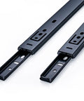 Boss Grade Steel Ball Bearing Drawer Slides Soft Close Cabinet Rail Set Full Extension Smooth Glide Heavy Duty Hardware showing black metal rails.