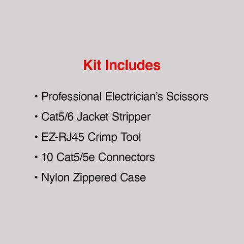 EZ RJ45 HD Basic Termination Kit With Crimp Tool And Cat5e Connectors In A Nylon Zip Case For Pros And DIYers, Fastest And Easiest Cable Termination, Includes Jacket Stripper, Worksite Ready