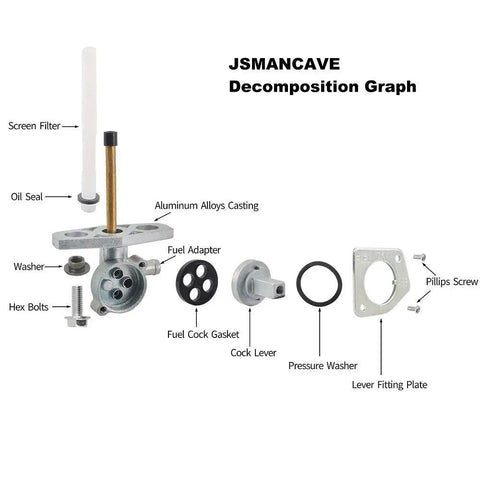 Decomposition graph of Honda Fuel Valve Petcock Shutoff Fits Rancher TRX350 TRX400 TRX420 Foreman with parts labeled