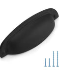 10 Pack Matte Black Cup Pulls Three And Three Quarters Inch Hole Center Zinc Alloy Cabinet Handles with screws included