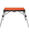 Front view of Four In One Portable Folding Workbench And Scaffold Platform With Creeper Carrier And Hand Truck Plus Jigsaw Blade Set.