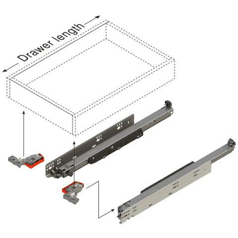 Top Shelf 30 Inch Full Extension Undermount Drawer Slides Pair Featuring Hella Strong 170 Pound Capacity And Smoother Than Butter Soft Close Motion For Zero Hassle Cabinet Setup with components and dimensions.