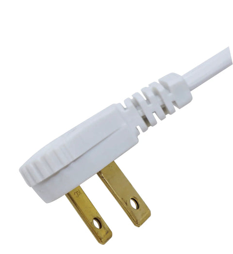 Close-up of SlimLine 3 Ft Indoor Extension Cord with Right Angled Plug, showing flat plug design with PVC jacket for office and home use.